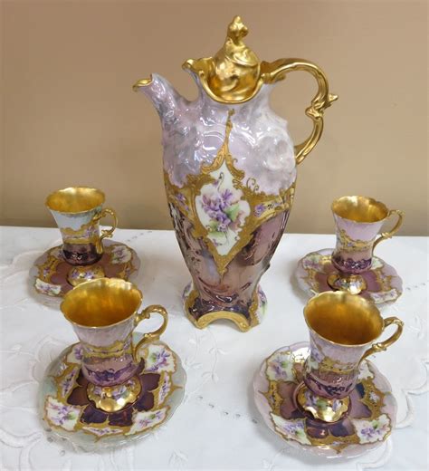 Antique Hand Painted Chocolate Pot Cups Timeless Elegance