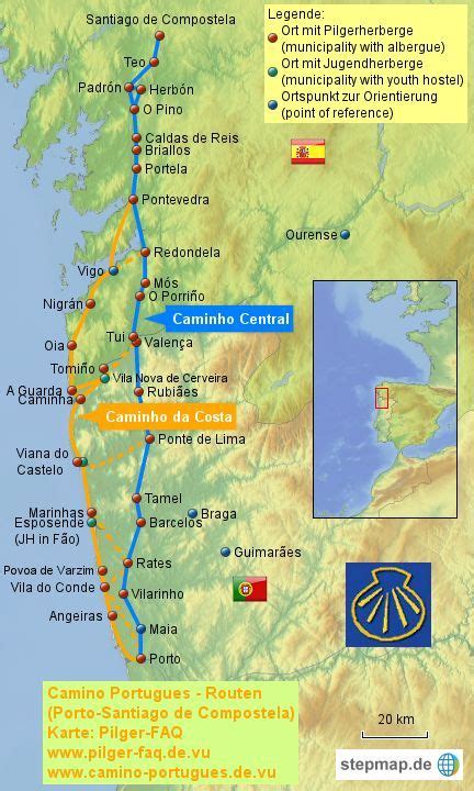 Sprechen sie bereits die sprache ihrer neuen heimat? StepMap - Camino Portugues - Küstenweg - Landkarte für ...