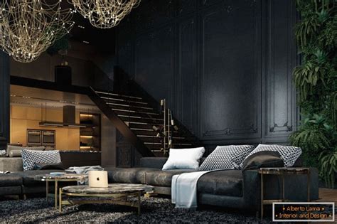 Dark Living Room Photo Examples Of The Design Of The