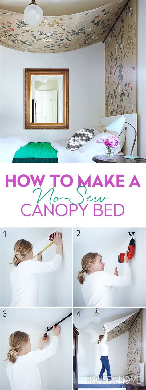 Canopy bed ideas for inspiring your canopy bed conversion include creating an elegant half canopy or a slanted canopy, making a basic canopy out of curtain rods, and creating a sophisticated half tester. DIY: No-Sew Canopy Bed (With images) | Canopy bed diy, Diy ...