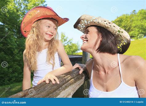 Mother Cowgirl With His Daughter Stock Photo Image Of West Ranch