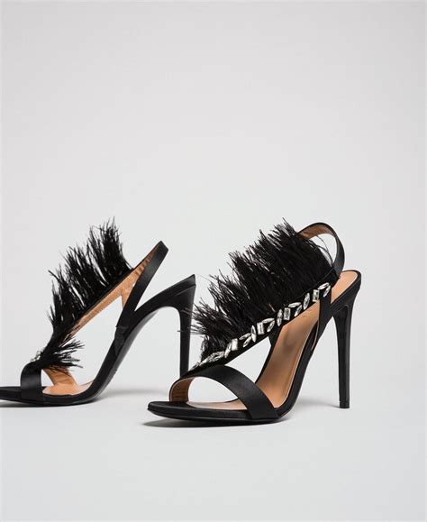 Satin Sandals With Feathers Woman Black Twinset Milano