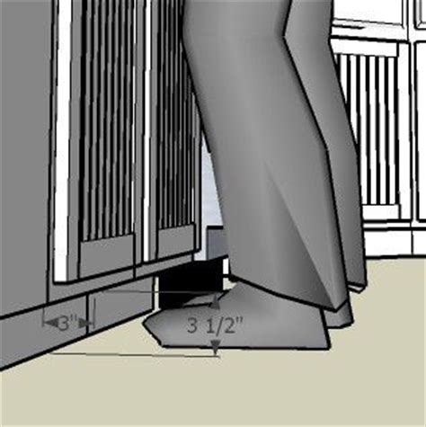 This notched profile, called a toe kick, is an ergonomic feature designed to make it safer and more comfortable to work at the cabinet's countertop. Best Toe Kick Dimensions for Cabinet Design