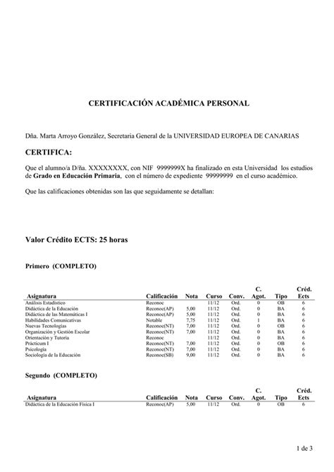 Certificación Académica Personal Universidad Europea De Canarias