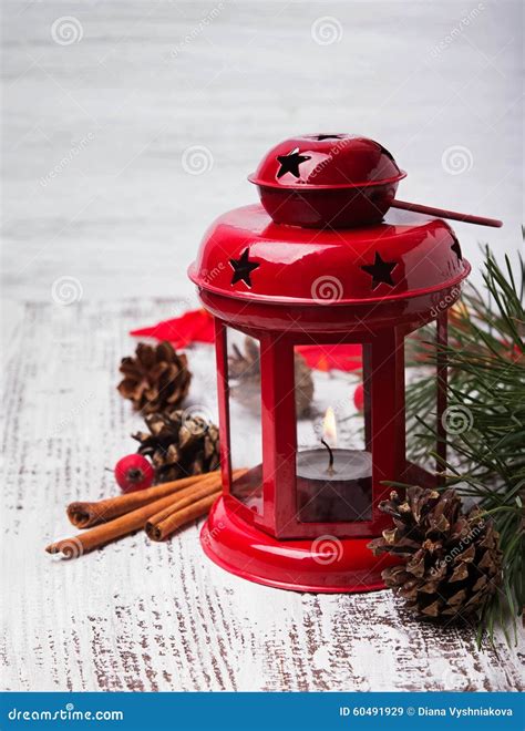 Red Christmas Lantern With Candle Stock Image Image Of Glow Fork