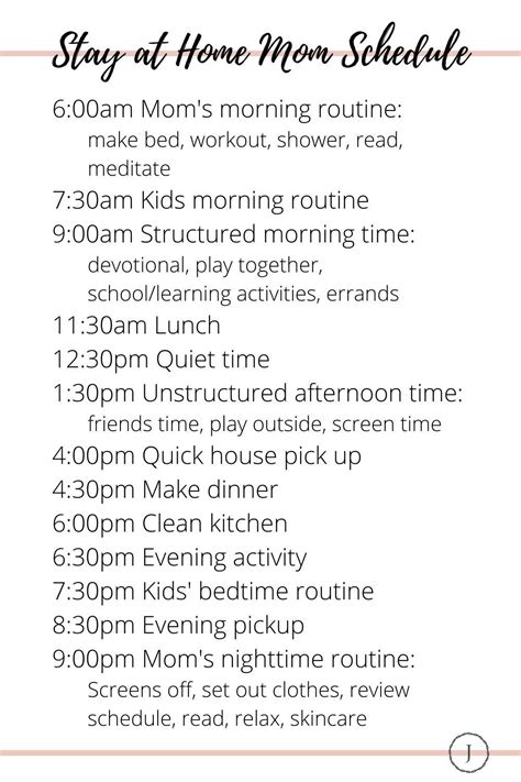 Daily Schedule For Moms Sahm Schedule Toddler Schedule Working Mom