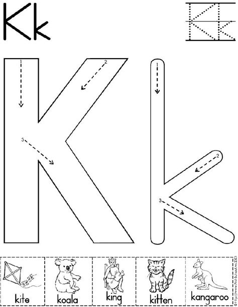 Alphabet Letter K Worksheet Preschool Printable Activity Standard