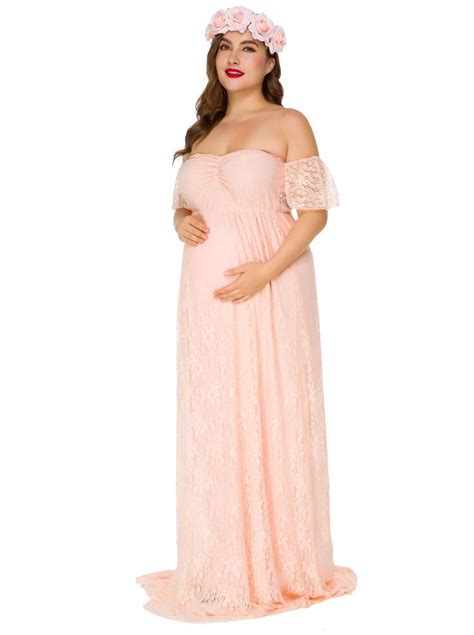 Women S Off Shoulder Ruffle Sleeve Lace Maternity Gown Maxi Photography
