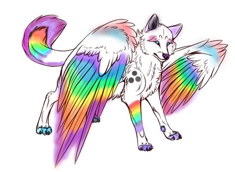 Winged Rainbow Wolf Adopt Closed By Zombicookie On Deviantart