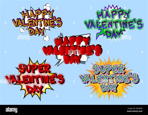 Set Of Comic Book Valentines Day Greeting Icons Stock Vector Image