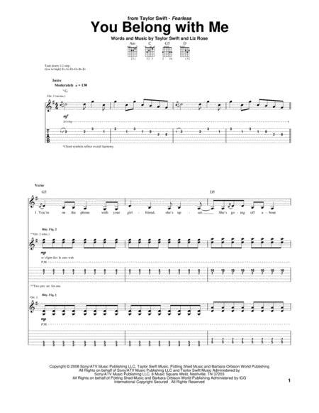 You Belong With Me By Taylor Swift Taylor Swift Digital Sheet Music