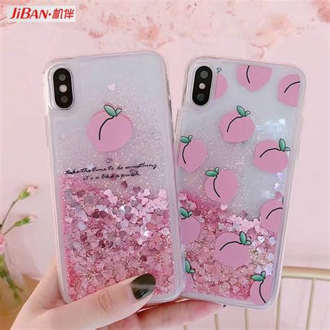 Jiban Ins Small Fresh Peaches Phone Case For Iphone X Luxury Glitter