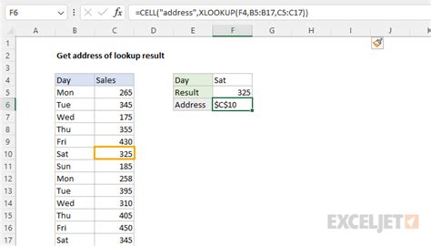 Get Address Of Lookup Result Excel Formula Exceljet