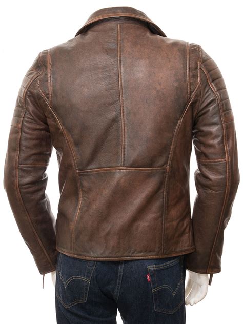 Mens Leather Biker Jacket In Brown Buckerell Men Caine