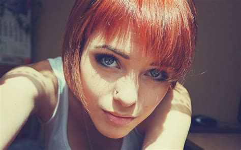 Women Redhead Face Piercing Closeup White Tops Wallpapers Hd