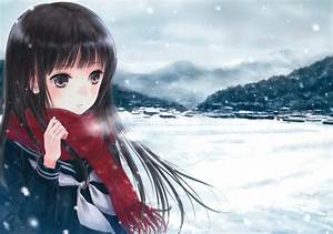 Original, Characters, Anime, Anime, Girls, Snow, Scarf