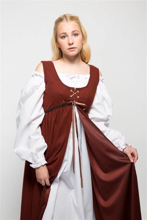 Medieval Dress Brown Renaissance Peasant Gown With White Etsy Renaissance Dress Peasant