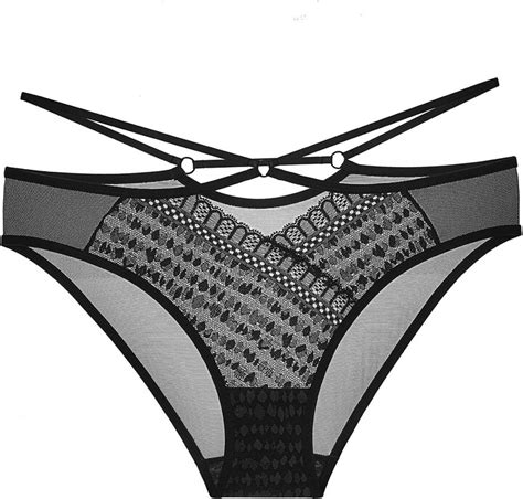 deyllo women s sexy lace sheer briefs see through underwear front cross bikini dark55 m