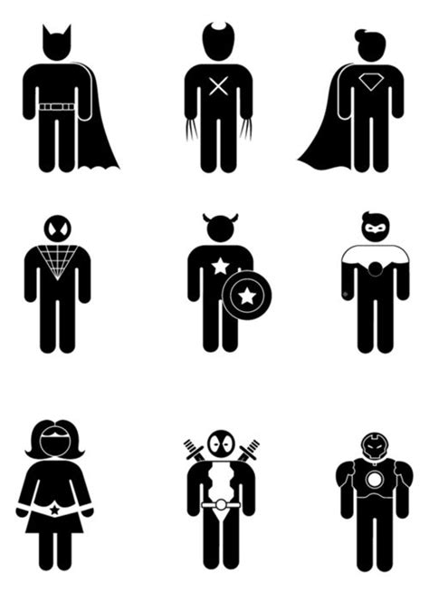 Black And White Superheros Superhero Symbols Pictogram Superhero