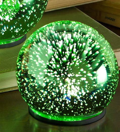 3d Lighted Glass Balls Set Of 3 Green Plow And Hearth