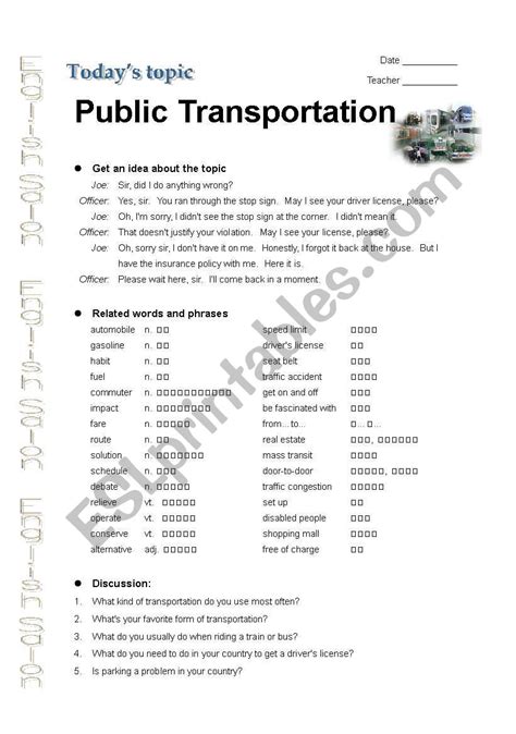 Public Transportation Esl Worksheet By Echolin