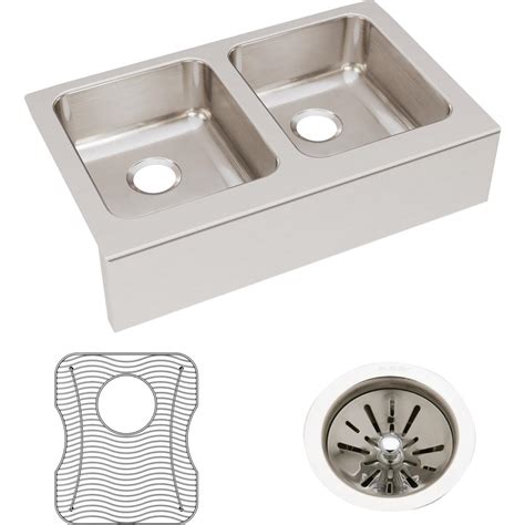 These sinks are constructed through a proprietary manufacturing process that combines natural. Elkay Lustertone SS 33 x 20.5 x 7.8 Equal Double Farmhouse ...