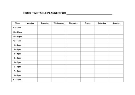 Study Timetable Template Excel