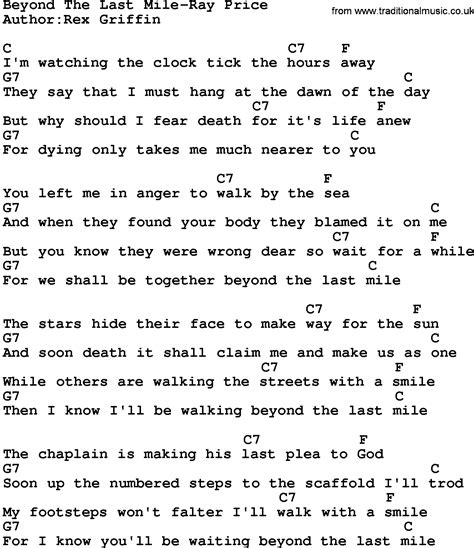 Country Music Beyond The Last Mile Ray Price Lyrics And Chords