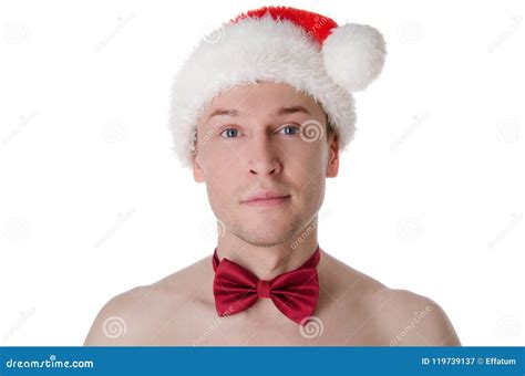 Jonge Sexy Kerstman In Hoed En Vlinderdas Vakantie En Giften Nieuwe