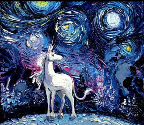 Starry Night Oil Pastel Painting Aja Kusick 720 626 Unicorn Art