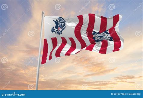 Flag Of Ensign Of The United States Coast Guard Waving In The Wind Usa