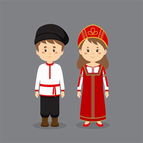 Couple Character Wearing Russian National Dress 4649475 Vector Art At