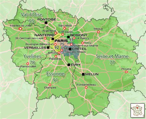 5 départements de france d'outremer. Carte de l'Ile de France Région | Carte France Département Région