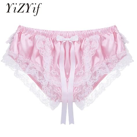 Yizyif Mens Sissy Panties Satin Sexy Underwear Gay Lace Lingerie Soft