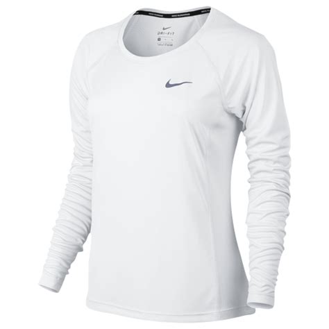 Nike Dri Fit Miler Long Sleeve T Shirt Womens Clothing White