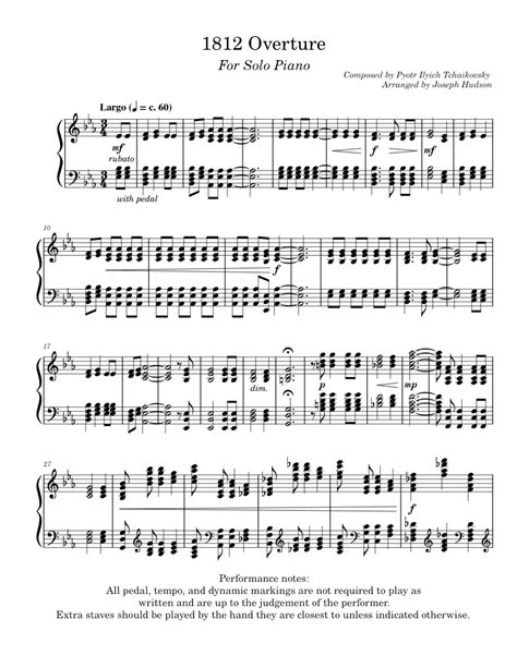 1812 Overture Tchaikovsky Sheet Music For Piano Solo