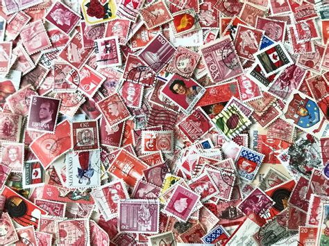 Red Stamps Set 50 Vintage Stamps Form Across The World Etsy