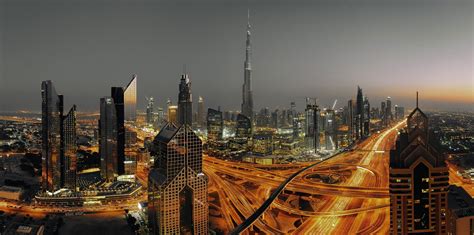 Gray Concrete Building Cityscape Lights Long Exposure Dubai Hd