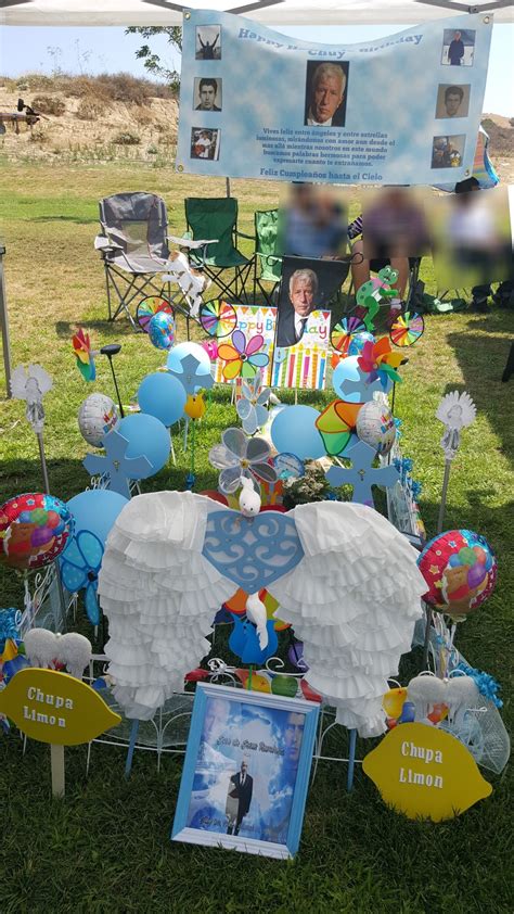 Some other possible items you may choose to leave at a grave include ornaments, crystals, small toys, pumpkins, and various seasonal decorations. Dad's 76th Heavenly Birthday 2018 grave decorations (With images) | Grave decorations, Cemetery ...