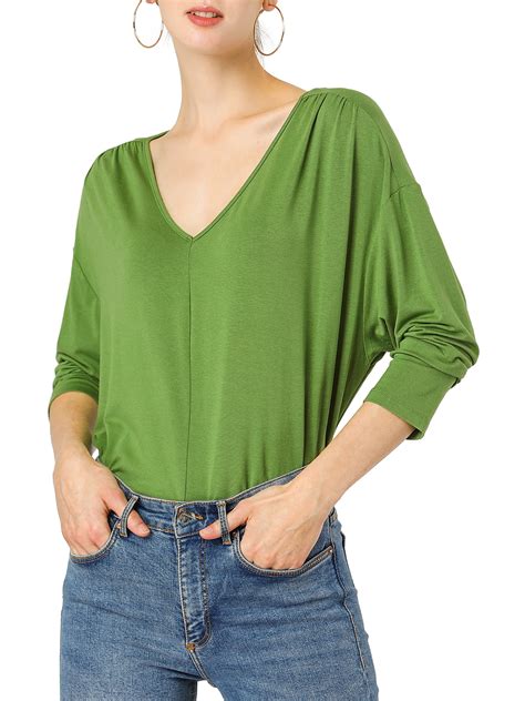 Allegra K Womens V Neck Batwing Sleeve Loose Top T Shirts Size Xs 2 Green