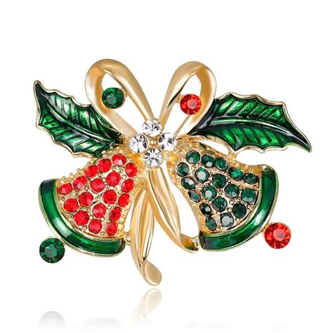 christmas brooch pins double bell rhinestone jewelry fashion women decoration ts in brooches