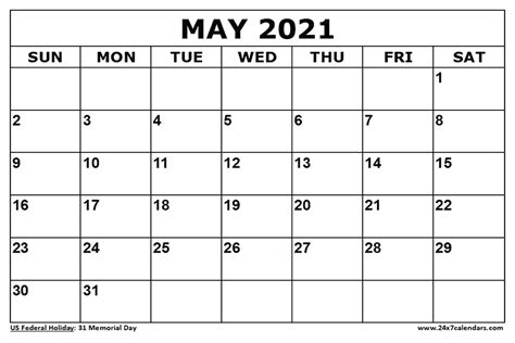 You can now get your printable calendars for 2021, 2022, 2023 as well as planners, schedules, reminders and more. Free Printable May 2021 Calendar : 24x7calendars.com