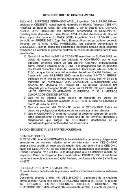 Act 3 Obligaciones Tp Aprobado Cesion De Boleto Compra Venta