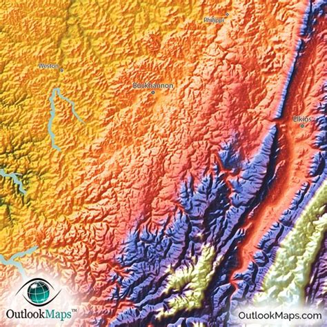 West Virginia Map Colorful Hills Mountains And Topography