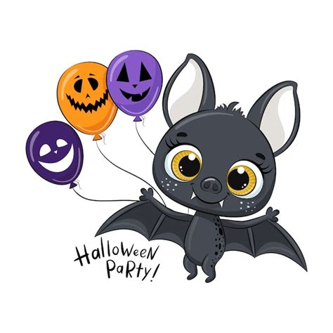 Premium Vector Cute Bat With Balloon Happy Halloween Illustration