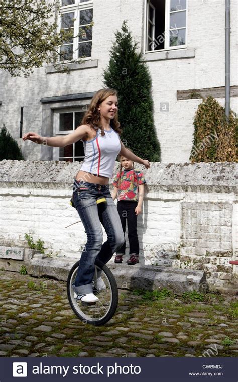 Girl Rides Unicycle Stock Photo Bicycle Pedal Bike Monocycle