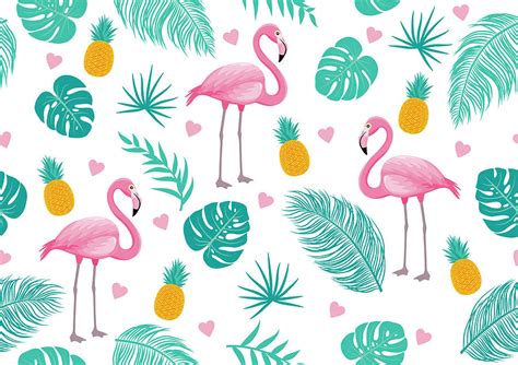 Summer Seamless Pattern Of Flamingo And Tropical Leaves Digital Art By