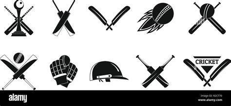 Cricket Sport Ball Bat Logo Icons Set Simple Illustration Of 10