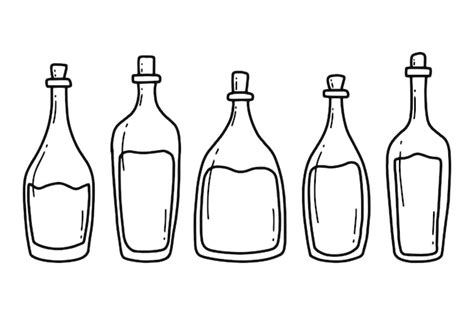 Premium Vector A Set Of Wine Bottles Doodle Style Hand Drawn