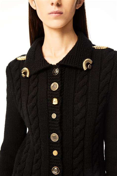 Gold Button Cardigan In Wool Black Loewe